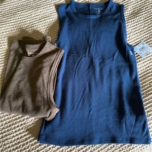 American Eagle Outfitters Blue and Brown Ribbed Tanks